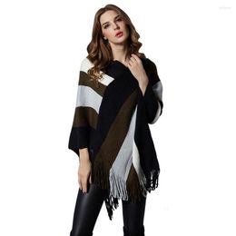 Women's Sweaters Spring Autumn Bat Sleeves Tassel Pullover Cloak Shawl Knitted Swing Striped Sweater Women Tops Asymmetrical TR2338