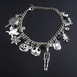 Link Chain The Nightmare Before Christmas Bracelet Jack Skellington Snowflakes Pumpkin Skull Charms Bangle Bracelets Halloween Je242b