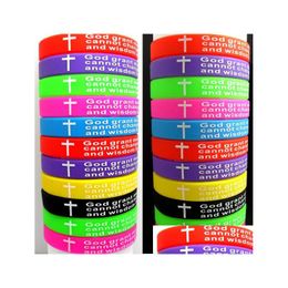 Charm Bracelets 100Pcs Top Mix Serenity Prayer Bible Cross Color Wristbands Wholesale Christian Jesus Jewelry Lots Drop Delivery Dhgcr