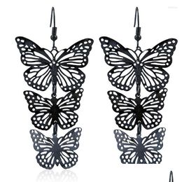 Dangle Chandelier Earrings Retro Lovely Gradient Animal Butterfly Brincos Female Gold Black Color Punk Gothnic Earring Jewellery Jy312 Dhtu9