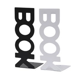 Decorative Objects Figurines Ceative Hollowout BOOK Letters Bookend Set of 2 Metal Book Stand Classic Magazine Organiser Holder for Home Office 230926