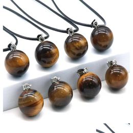 Pendant Necklaces Round Gemstone Pendants Necklace Natural Dangle 14Mm Ball Crystal Charms Healing Chakra Stone Charm Sphere Jewelry 4 Dhlj7