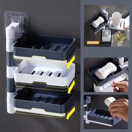 Soap Dishes 3/4 Layers Soap Rack Rotatable Wall Mounted Adjustable Soap Holder Storage Rack Kitchen Sponge Dish Soap Dishes Self Adhesive 230926