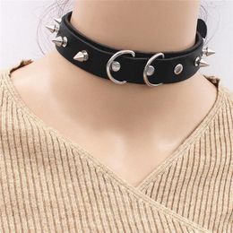 Choker Punk Collar Necklace Fashion Adjustable Leather Clavicular Chain Rivet Double Layer Neckband Women