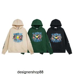 Rhode 23s Trendy Floral Letter Printed Hooded Sweater for Men and Women High Street Plush Hoodie Jacket