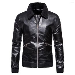 Men's Fur 2023 Winter Fax Collar Motorcycle Leather Jacket Warm Plus Size 5XL Cool Zipper Pockets Coats