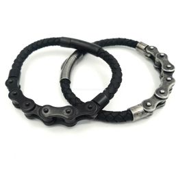 Bangle Locomotive Chain Bracelet Punk Rock Style Stainless Steel Motorcycle Biker Pu Leather Bracelets For Men Drop Delivery Jewellery Dhgyl