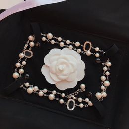 Classics long Beaded Necklaces Designer Pearl crystal Necklace Chain for Women Men Party Wedding Lovers gift Bride Jewelry With bag