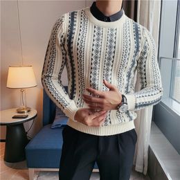 Men's Sweaters Fake 2 Pieces Shirt Collar Sweaters/Male Slim Fit High Quality Plaid Pullover/Man Warm and Tight Casual Sweater Sizing Up S-3XL 230923