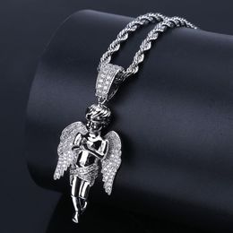 Iced Out CZ Stone Angel Pendant Necklaces Hip Hop Men Women Necklace Gold Color Plated as Gifts234U