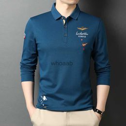 Men's Dress Shirts 2021 Autumn New Style Pure Cotton Polo Shirt Men's Business Casual Embroidery Lapel Breathable Long-Sleeved Shirt Men YQ230926