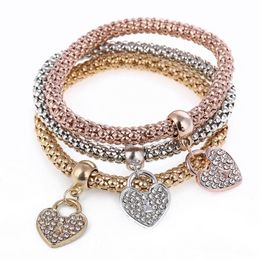 Selling Fashions beautiful Personality Three-color Stretch Corn Chain Diamond Love Heart Bracelet HJ174214p