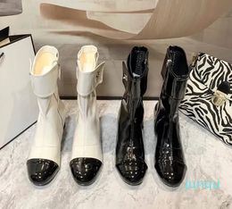 Designer Ladies Riding New Black And White Chunky Heel But Knee High Boots Round Toe High-End Quality Short INS Women's Shoes