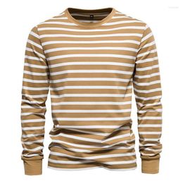 Men's T Shirts 2023 Spring Long Sleeve Men Contrast Striped Fashion O-neck 's T-shirt Autumn Quality Brand Cotton Clothing