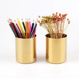 Pencil Cases Cup Holder Pen Pot Makeup Brushes Desk Stationery Organizer Stainless Steel Gold 230926