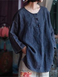 Women's Blouses Women Loose Spring Autumn Vintage Snow Wash Linen Blouse Ladies Shirt Female Tops 2023