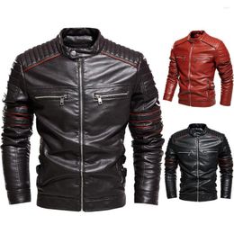 Men's Fur Personalised Street Leather Jackets Motorcycle PU Jacket Male Biker Coats Zipper Pocket Windproof Overcoat