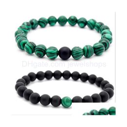 Beaded Matte Onyx Malachite Couple Bracelet Power Beads Stretched Bracelets For Man Woman Drop Delivery Jewelry Dh3Hv