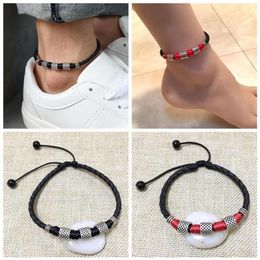 Anklets Women Men Beach Leather Beads Rope Chain Cuff Anklet Bracelet Jewelry Barefoot Accessories246P