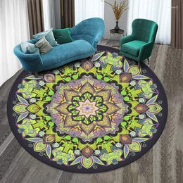 Carpets 60cm Round Datura Jacquard Crystal Velvet Carpet Mechanical Wash Floor Mats Water Absorption Anti-Slip Quick Drying Rug