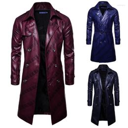 Men's Fur 2023 Motorcycle Leather Jackets Mens Fashion Battlegrounds Waterproof Fleece Double-breasted Long Trench