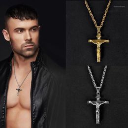 Pendant Necklaces Gold Silver Christian Stainless Steel Necklace For Men Fashion Jewellery Crucifix Jesus Cross Chain Necklaces1227v