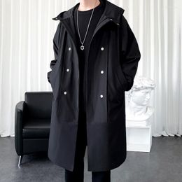 Men's Trench Coats Windbreaker Jacket Long Oversize Loose Streetwear Hooded Vintage Black Techwear Punk Jackets For Men