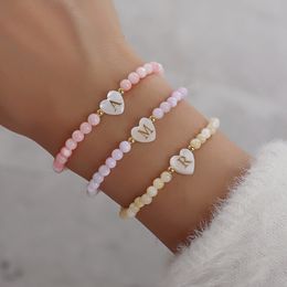 Beaded Bangle Hot Fashion A-Z Heart Initial Letter Bracelet Women Temperament Colourful Stone Bead For Jewellery Gift 230925