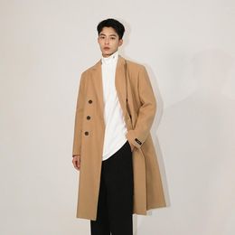 Men's Wool SYUHGFA Double Breasted Woolen Coat 2023 Autumn Winter Thickened British Style Lable Cuff Design Korean Tide Belted Coats