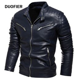 Men's Leather Faux 2023 Winter Black Jacket Men Fur Lined Warm Motorcycle Slim Street Fashion BLack Biker Coat Pleated Design Zipper 230925