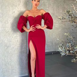 Burgundy Evening Dresses 2023 With Dubai Middle East High Split Formal Gowns Party Prom Dress Plus Size Vestidos De Festa Half Sleeve