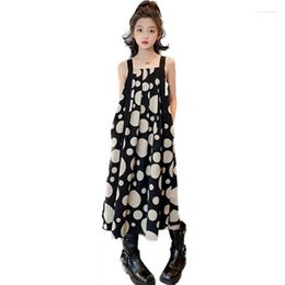 Girl Dresses Teen Children Strap Dress Summer Fashion Polka Dot Design Princess Sling For Girls French Style Elegant Children's Clothes