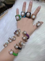 Necklace Earrings Set 2 In 1 Freshwater Pearl Snake Skin Leather Bangles Finger Rings Jewelry For Women CZ Rhinestone Baroque Cuff Bracelets