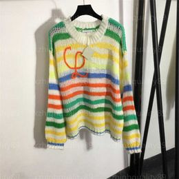 Designer Sweater Women Pullover Knit Top Long Sleeved Round Neck Colourful Stripes Fashion Loose And Lazy Knitwear Yellow Sweaters Womens Jumper