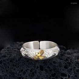 Cluster Rings Selling Silver Colour Personality Handmade Grass Relief Flying Eagle Men's Open Ring TJ-628