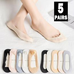 Women Socks Non-slip Cool Sock Summer Fashion Silk Lace Breathable Thin Slippers Sexy Ice Invisible 5pair