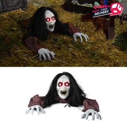 Party Decoration Halloween Light-Up Zombie With Light Up Glowing Eyes Halloween Haunted House Decorations Realistic Sound Activated Lawn Decor T230926