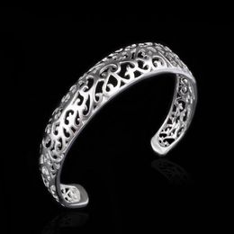 factory 925 Sterling Silver plated fashion Jewellery charm hollow bangle bracelet Girl Madam 10pcs lot283l