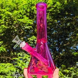 10" Glass Bong Hookah Pink Smoking Water Pipe Shisha Bubbler Beaker + Glass Bowl