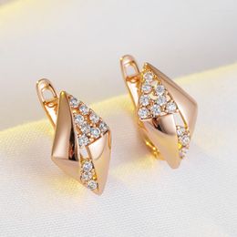 Hoop Earrings Wbmqda Fashion Design Geometric Glossy Cutting Zircon For Women 585 Rose Gold Color Luxury Trendy Fine Jewelry