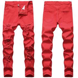 Men's Jeans Straight Motorcycle Beggar Pants Large Size New EuropeanV Porous White Red Black And American men's Denim 230926