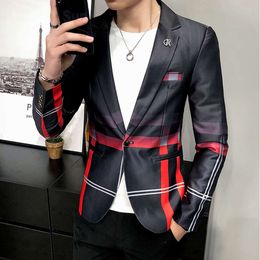 Men Blazer Slim Fit Spring and Autumn New Plaid Stitching High-quality Fashion Casual Brand Men's Clothing Dress Suit Jacket