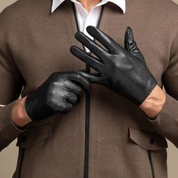 Five Fingers Gloves Spring Autumn Men Genuine Sheepskin Leather Breathable Thin Full Finger Outdoor Driving NR156 230925