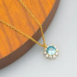 European and American foreign trade short necklace sun flower zircon choker collarbone chain multi-color selection brass plated with real gold