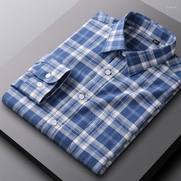 Men's Casual Shirts High-end Pure Cotton Long Sleeve Flannel Plaid Regular Fit Leisure Autumn Luxury High Quality Social Blouse