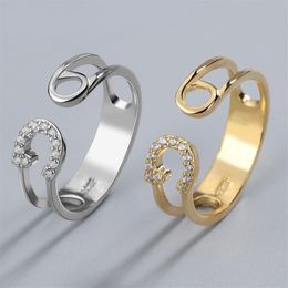 Cluster Rings 925 Sterling Silver Gold Pin Cuffs Resizable 2021 European Fashion Luxury Crystal Adjustable Ring Party Jewelry317Q