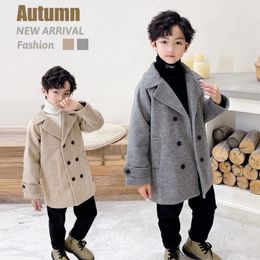 Пальто для детей-подростков, шерстяная куртка на хлопковой подкладке, длинная верхняя одежда с грудью для мальчиков, одежда для мальчиков 310 лет, 230926