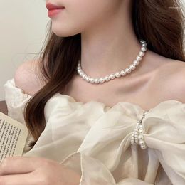 Choker Korean Fashion Pearl Necklace For Women Plating 18k Gold No Fade Vintage Collar Chain Wedding Jewellery Accessory Girlfriend Gift