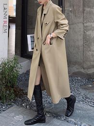 Womens Wool Blends LANMREM Korean Style Long Trench Coat For Women Autumn Solid Notched Double Breasted Fashion Windbreaker Streetwear 2 230925