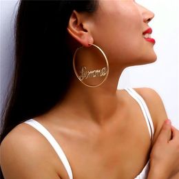 Exaggerated Big Hoop Earrings For Women Baby Femme Chicana Letter Circle Round Earings Oorbellen Hoops Ear Rings Fashion Jewelry2405